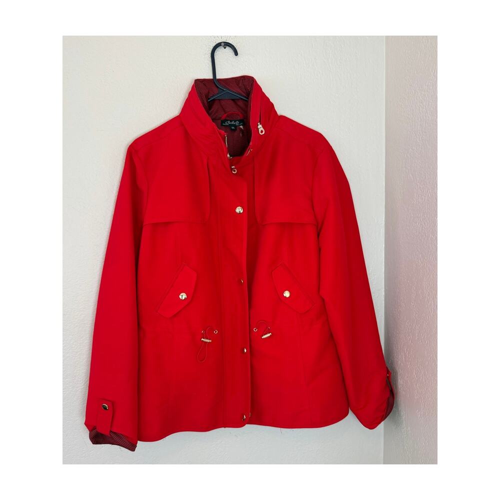 Women's Charlie B Red Gold Accent Hidden Hood Classic Jacket Coat Size Large